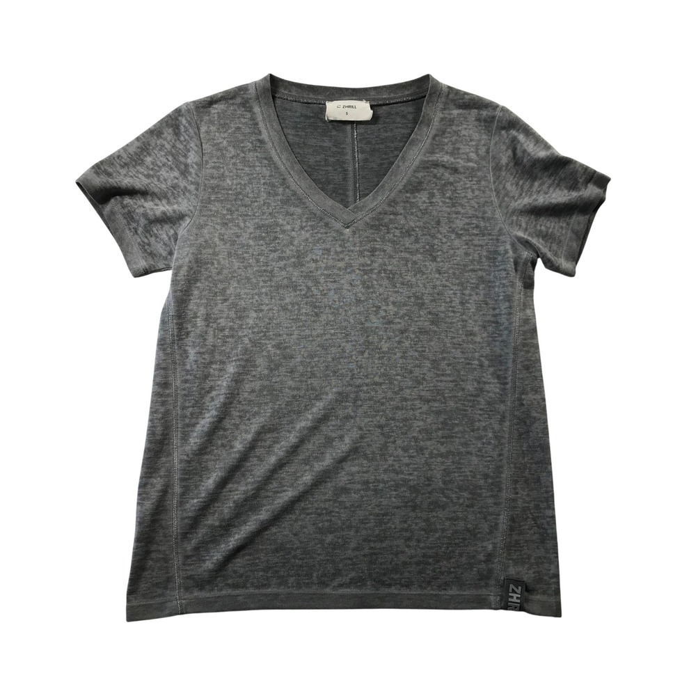 ZHRILL Women's Grey V-Neck Short Sleeve‎ Tee Shirt Exposed Seams Size S